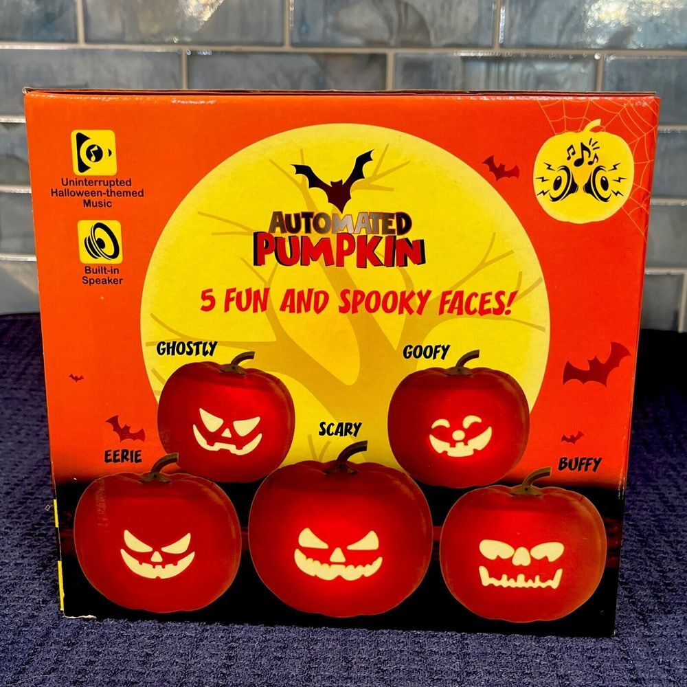 Automated Pumpkin‎ 5 Different Fun Spooky Faces Built in Speakers LEDs Recharge!